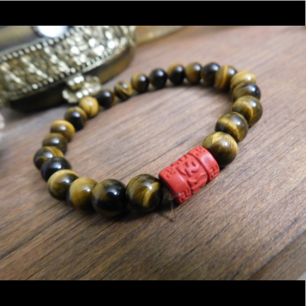 Tiger’s Eye Bracelet-Cinnabar Bead-Custom Made
